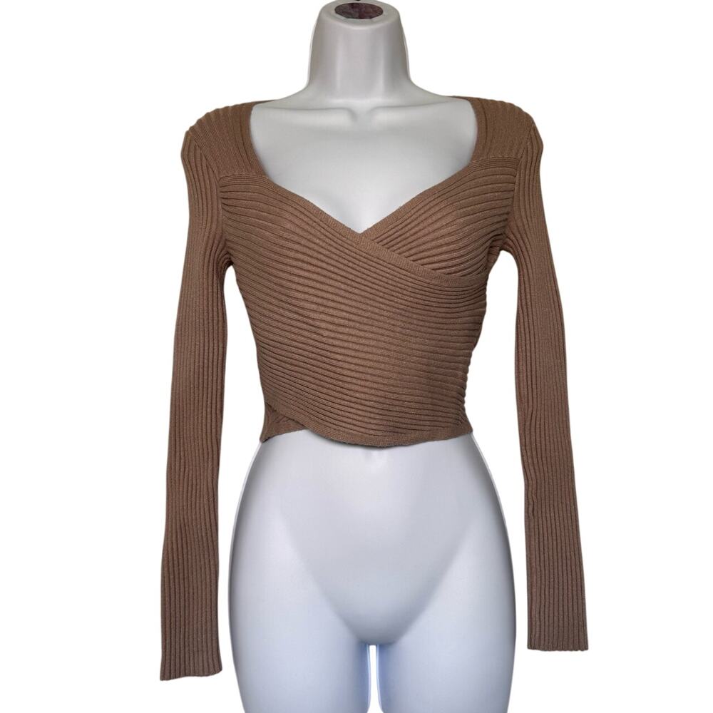 Abercrombie & Fitch Taupe Ribbed Wrap Crop Top S